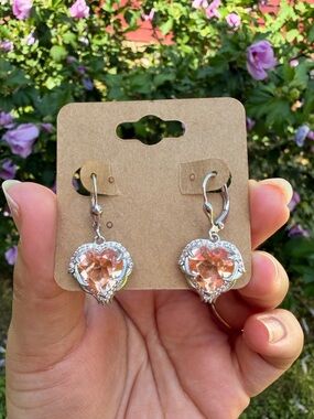 Djoy 925 Sterling Silver Morganique Quarts And White Zirconia Heart Earrings